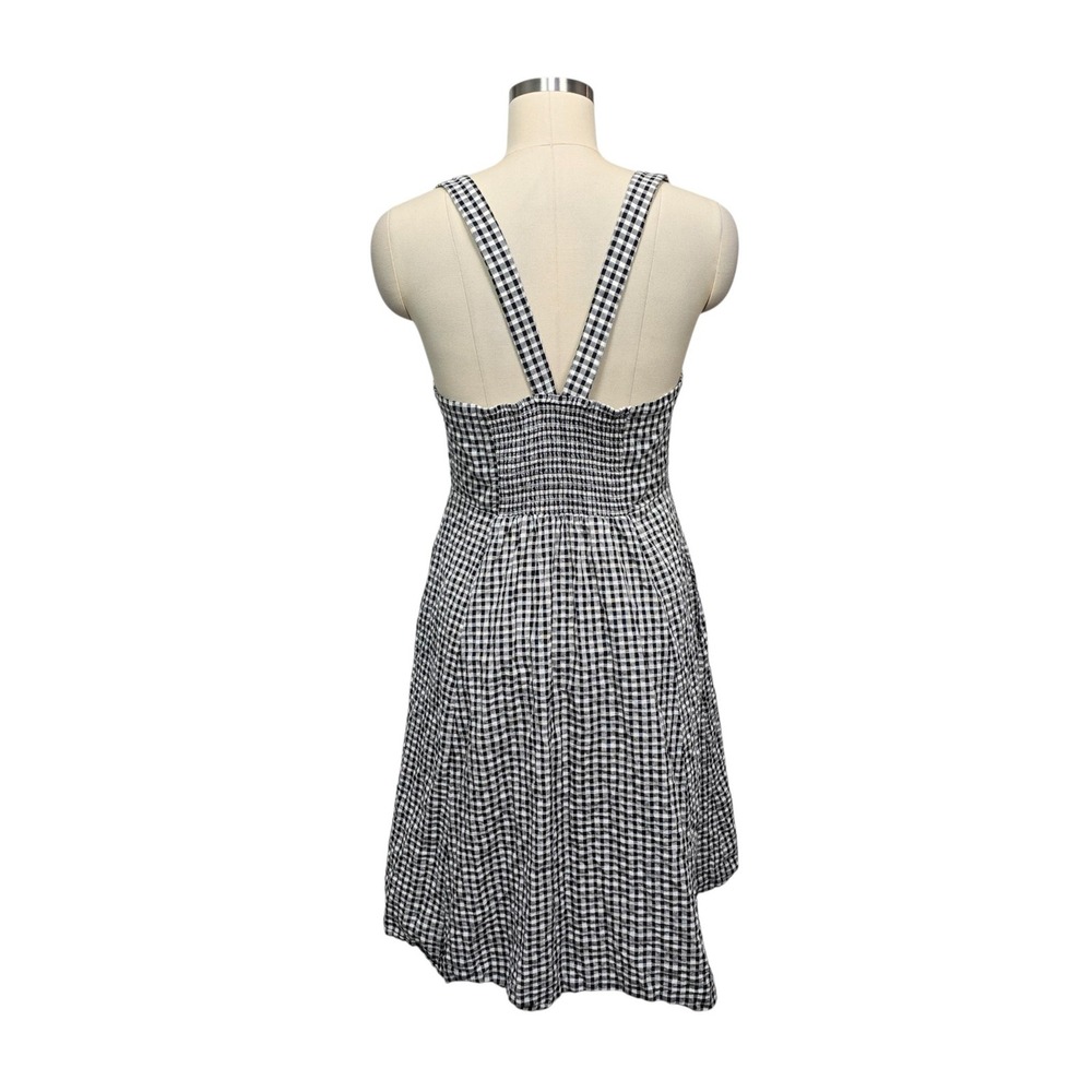 Madewell Gingham Button Front Smocked Midi‎ Dress Black White Size 6 - Picture 2 of 9